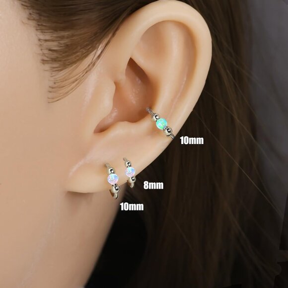 Unisex 2-Pack 8mm Silver 18G Hypoallergenic Surgical Steel Cartilage Earrings wi - Picture 4 of 8